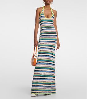 Staud Spring 2023 runway Annabella striped crochet maxi dress halter