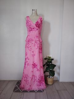 US Branded ADRIANNA PAPELL  maxi vintage peplum  event party pink gown dress