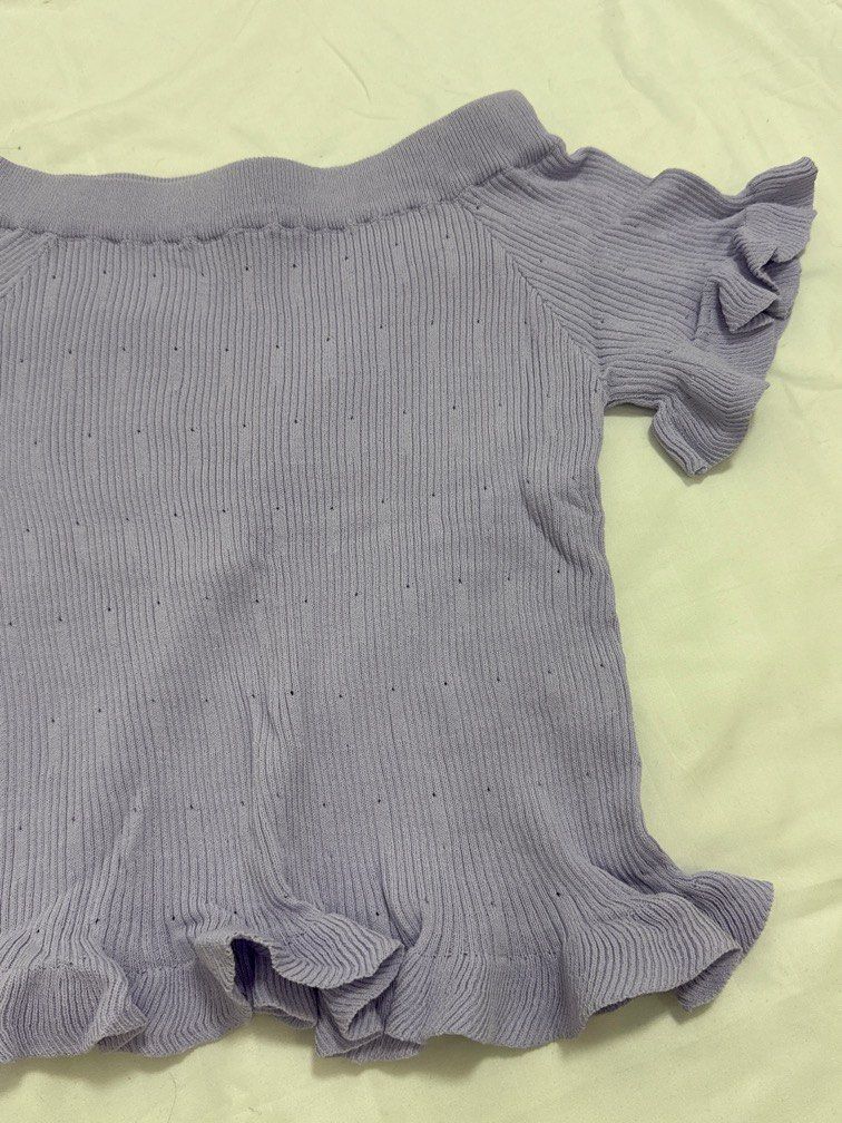 Zalora Off Shoulder Ruffled Knit Top - Lilac (Category: Blouses) located in Quezon City. Submitted by heymax (Listing ID 1369795033, Image 2). Description: Zalora Off Shoulder Ruffled Knit Top Lilac Size XS Used only a few times RFS: Decluterring Mode of Payment: Gcash/BPI Pick-up via Lalamove/Grab in Quezon City or Gogoexpress (to be shouldered by buyer) .