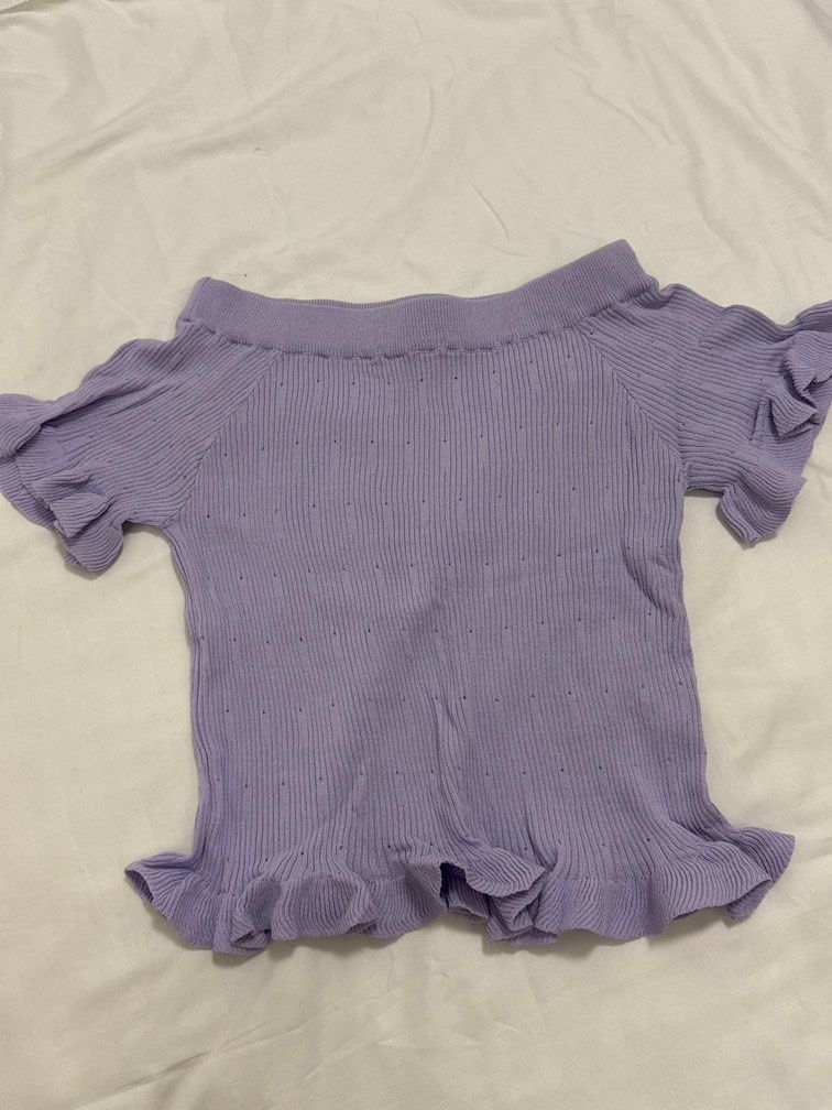 Zalora Off Shoulder Ruffled Knit Top - Lilac (Category: Blouses) located in Quezon City. Submitted by heymax (Listing ID 1369795033, Image 1). Description: Zalora Off Shoulder Ruffled Knit Top Lilac Size XS Used only a few times RFS: Decluterring Mode of Payment: Gcash/BPI Pick-up via Lalamove/Grab in Quezon City or Gogoexpress (to be shouldered by buyer) .