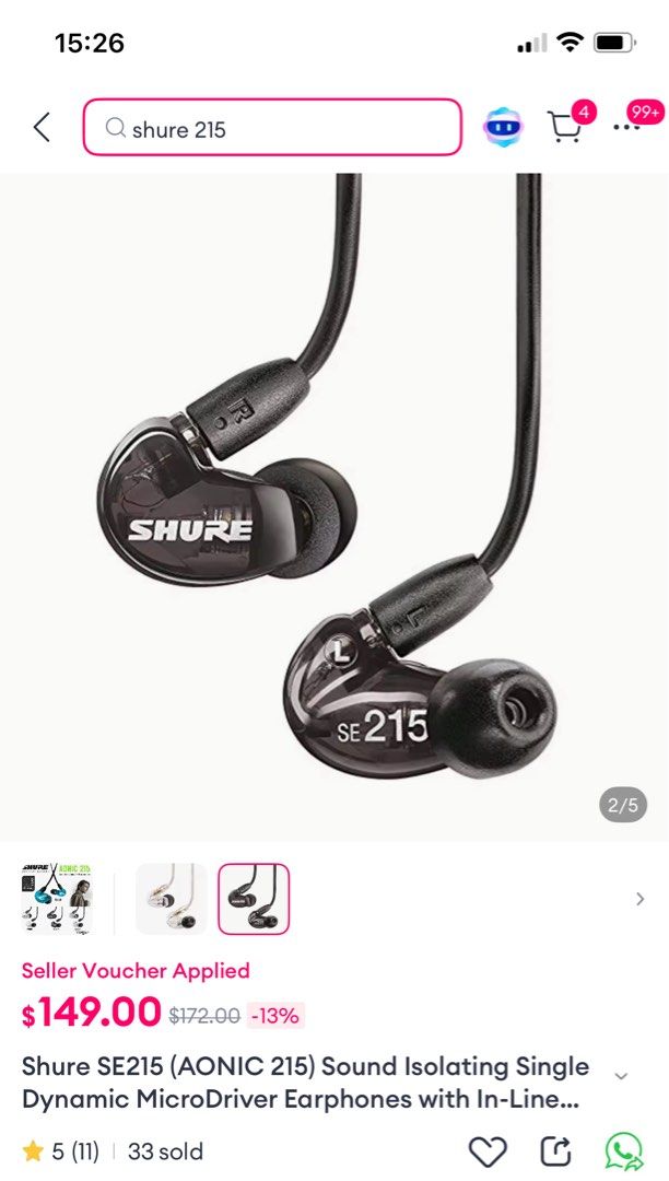 $169 worth SHURE SE 215 Earphone with Mic (with warranty) (Category: Headphones & Headsets) located in Singapore. Submitted by bala_thehifiguy (Listing ID 1369946163, Image 1). Description: Almost Brand New. Used once/ twice. Bought in Mar 2025. Original. Have receipt. Covered by Warranty. Original MRP price $169. Brand is SHURE Not Audio Technica, Sony, Bose, Sennheiser, JBL, Apple, etc. .