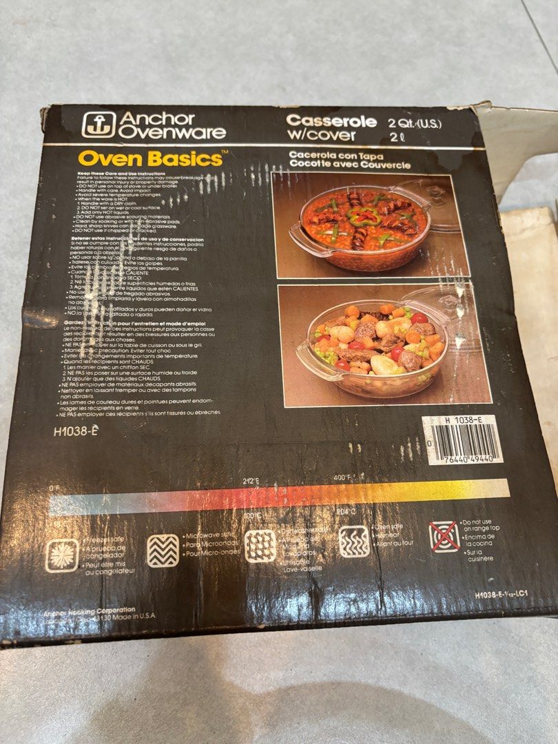 Anchor Ovenware Casserole with cover (Category: Dinnerware & Cutlery) located in Las Pinas. Submitted by jkvgo (Listing ID 1370012724, Image 2). Description: Anchor Ovenware Casserole with cover 2qt RFS: No longer using Pickup only at: Las Pinas Royale Estates Shipping fee shouldered by the buyer .