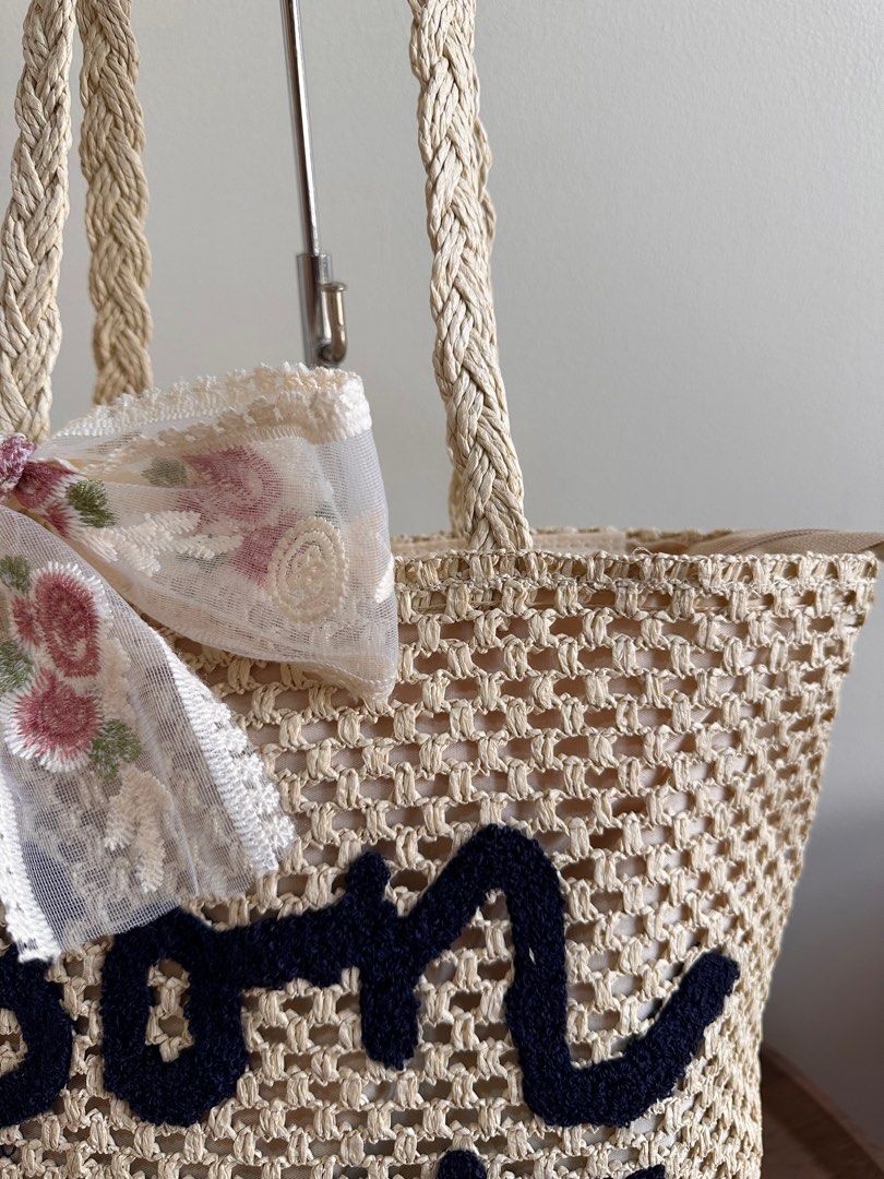 Beach Tote Bag - Cream (Category: Beach Bags) located in Manila. Submitted by hellokittyclosettt (Listing ID 1369969352, Image 2). Description: Large Capacity beach bag with FREE FREE FREE twilly/ribbon and bag charm (will be given randomly depends on availability).