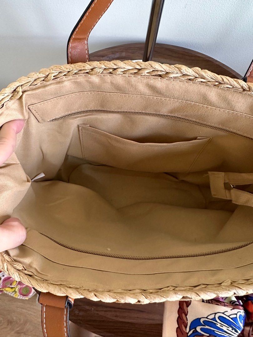 Beach Tote Bag - Khaki (Category: Beach Bags) located in Manila. Submitted by hellokittyclosettt (Listing ID 1369969649, Image 3). Description: Large Capacity beach bag with FREE FREE FREE twilly/ribbon and bag charm (will be given randomly depends on availability).