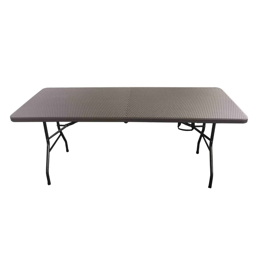Buy4Less BT18074RTF 6FT. Rattan Fold-in-half Table (Category: Tables & Sets) located in Quezon City. Submitted by costuless_qc_branch (Listing ID 1369909600, Image 2). Description: Item Code: BT18074RTF SALE PRICE: ₱2,399.00 Note: Price may change without prior notice. BUY4LESS Rectangular 6FT. Rattan Fold-in-Half Table ♡ Color: Dark Brown ♡ Material: Plastic ♡ Size(cm): L180 x W74 x H74 ♡ Powder coating Frame Leg ♡ 6-8-seater capacity ♡ Best for