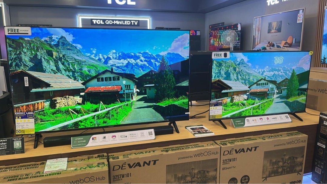 DEVANT LED SMART TV (Category: TV) located in Quezon City. Submitted by maryann5721 (Listing ID 1370026231, Image 2). Description: DEVANT LED SMART TV SMART LED TV 32STW101-9,390 43STW101- 13,100 UHD TV 43UHD205-14,700 55UHW201-18,650 65UHD205-30,400 free soundbar 75UHD205- 42,900 QUANTUM TV 50QUHV05-23,000 with SB50 soundbar 50QUHW01-18,250 55QUHW201-24,600 65QUHW01-34,500 free sb50 85UHW201-67,500 Brand new and sealed with warranty and receipt 