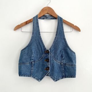 Forever 21 Denim Halter Vest F21 Backless Y2K