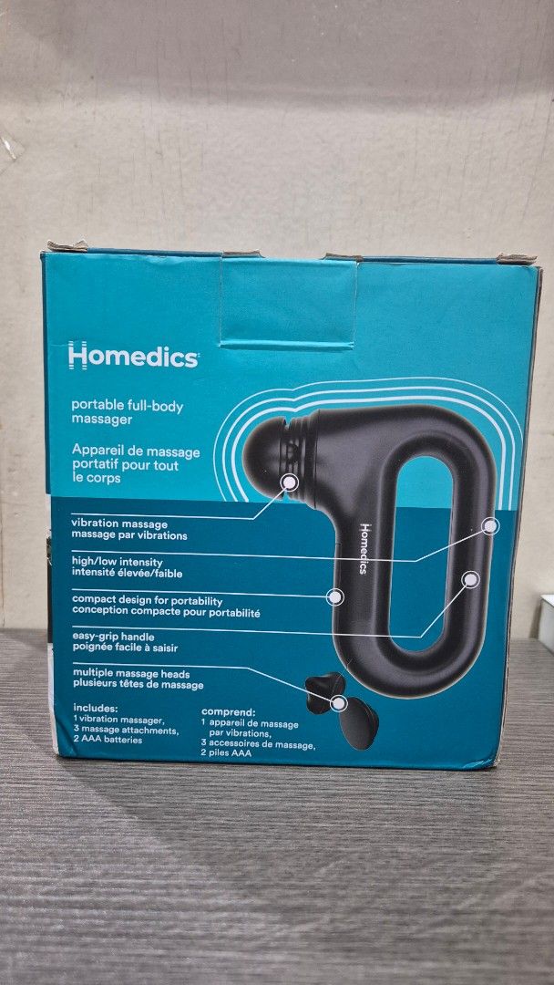 Homedics Portable Body Massager (Category: Massage Devices) located in Quezon City. Submitted by kathychan06 (Listing ID 1369967913, Image 2). Description: Includes: 1 vibration massager 3 massage attachments 2 AAA batteries.