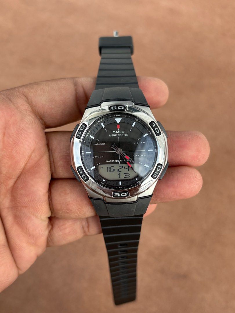 JAM TANGAN PRIA CASIO WAVE CEPTOR WORLD TIME WVA 105H DIGITAL ANALOG ...
