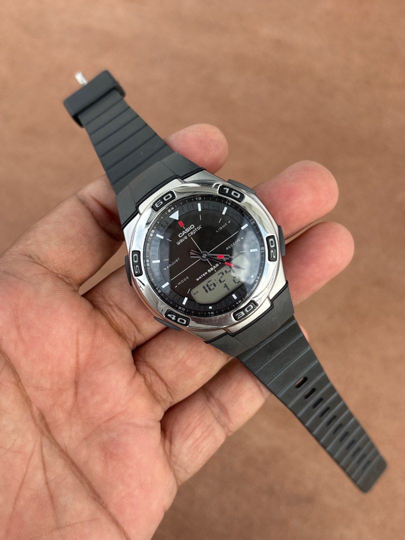 JAM TANGAN PRIA CASIO WAVE CEPTOR WORLD TIME WVA 105H DIGITAL ANALOG ...