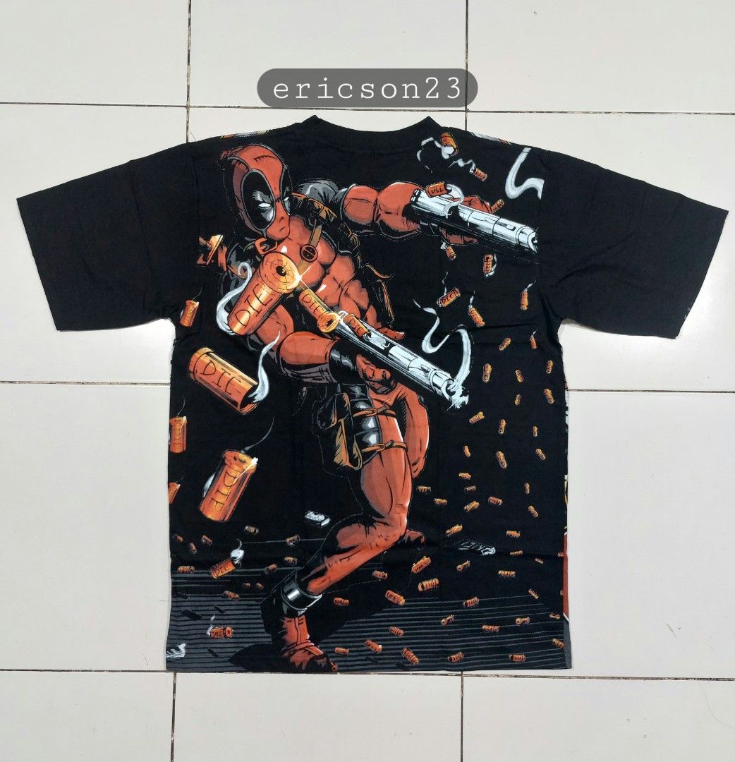 Limited edition brandnew aop tee "deadpool" (Category: Tshirts & Polo Shirts ) located in Bacolod City. Submitted by drippingkickzone23 (Listing ID 1369907848, Image 2). Description: brandnew aop tee "deadpool" rare and limited edition one size fits all large to xl fitting 24W x 30L dimension bacolod loc 1k+sf dm sa sure buyer..