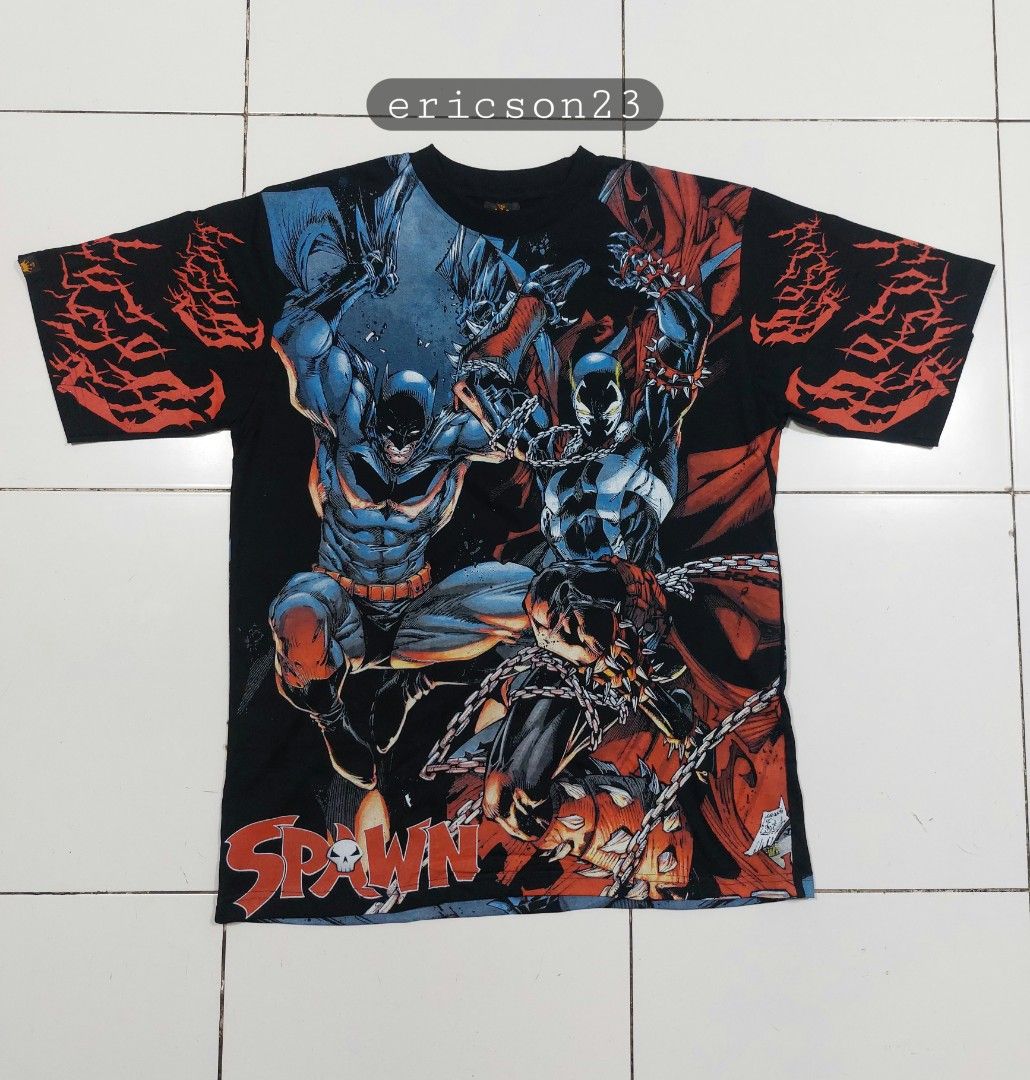 Limited edition brandnew aop tee "spawn vs batman" (Category: Tshirts & Polo Shirts ) located in Bacolod City. Submitted by drippingkickzone23 (Listing ID 1369909441, Image 1). Description: brandnew aop tee "spawn vs batman" rare and limited edition one size fits all large to xl fitting 24W x 30L dimension bacolod loc 1k+sf dm sa sure buyer..