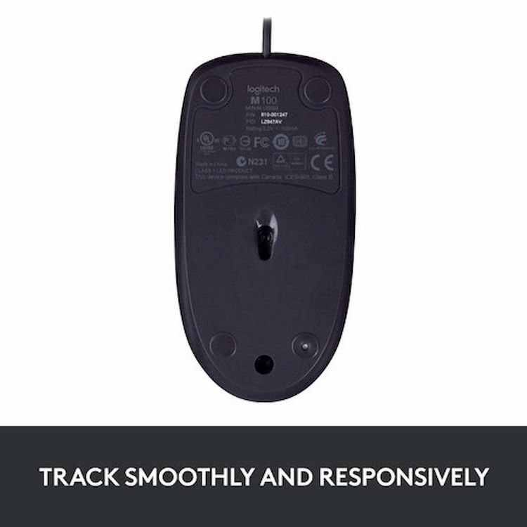 Logitech M100R 1000 DPI Wired USB 2.0 Optical Mouse- Black63205310986115112