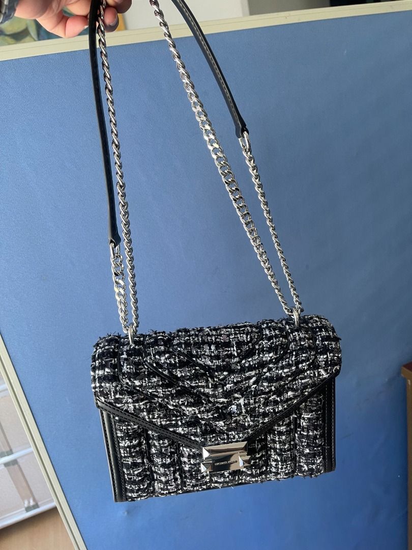 MK WHITNEY - TWEED Original (Category: Luxury Bags & Wallets) located in Cavite. Submitted by ireneshanetenerife (Listing ID 1369914584, Image 2). Description: MK WHITNEY - TWEED limited edition BLACK 2 Way (Shoulder - Sling) Chain Strap.