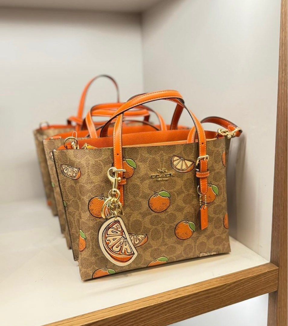 【春にピッタリ★Coach★Mollie Tote Bag 25 Orange Print】 Coach Mollie Tote Bag 25 In Signature Canvas With Orange