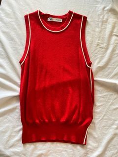 Red Cotton Zara Vest Top - Preppy, Old Money, Elegant
