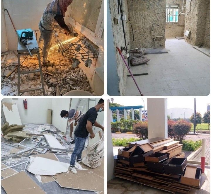 Renovation / Hacking / Dismantle and Disposal / Removal,Disposal, painting, Partition wall,Wall hacking, vinyl remove, Tiling service62863078668931112