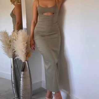 Shein Gray Maxi Cutout Bodycon Party Y2k Mcbling Classy Preppy Elegant Old Money Dress