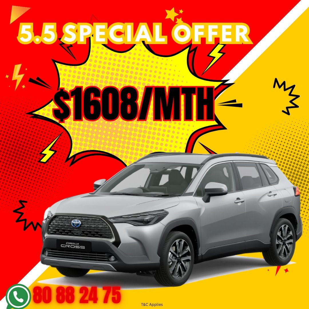 Toyota Corolla Cross 1.8 Hybrid Auto (Category: Used Cars) located in Singapore. Submitted by lc.auto (Listing ID 1367656882, Image 1). Description: 🔥🚘 THIS IS A BRAND NEW CAR! 🚘🔥 🔥🚘 THIS IS A BRAND NEW CAR! 🚘🔥 🔥🚘 THIS IS A BRAND NEW CAR! 🚘🔥 🔥🚘 ALL-IN PROMO FOR BRAND NEW JAPANESE CARS! 🚘🔥 Whether you're looking for family space, daily comfort, or PHV-ready rides — we’ve got something for you! Drive with peace of mind and unbeatabl
