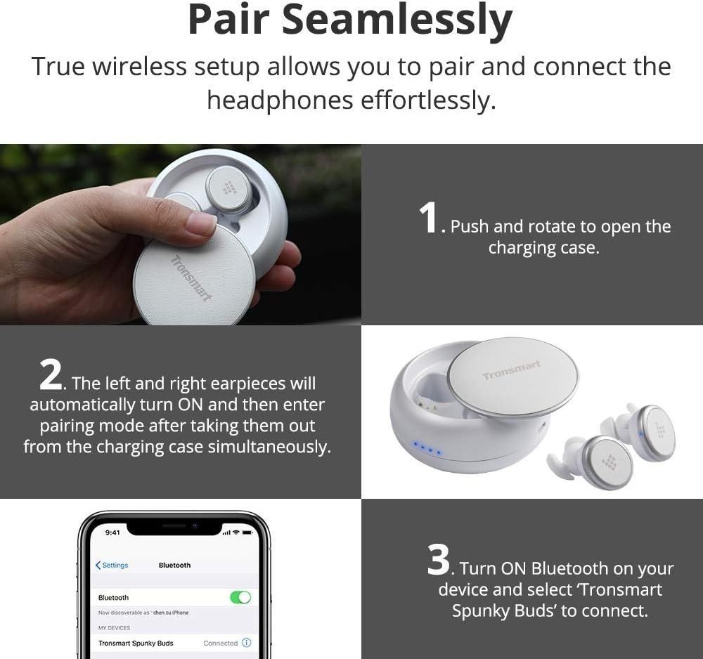 Tronsmart Encore Spunky Wireless Earbud, In Built Microphone With Charging Case, Hi-Fi Stereo Sound Up to 12 Hours Play Time (Category: Earphones) located in Singapore. Submitted by hiddengemm (Listing ID 1369902576, Image 3). Description: IPX5 Water-resistant Protects your headphones from rain, splashes & sweat providing undisturbed usage. Hi-Fi Stereo Sound Engineered to produce high fidelity audio that lets you experience your favorite music o