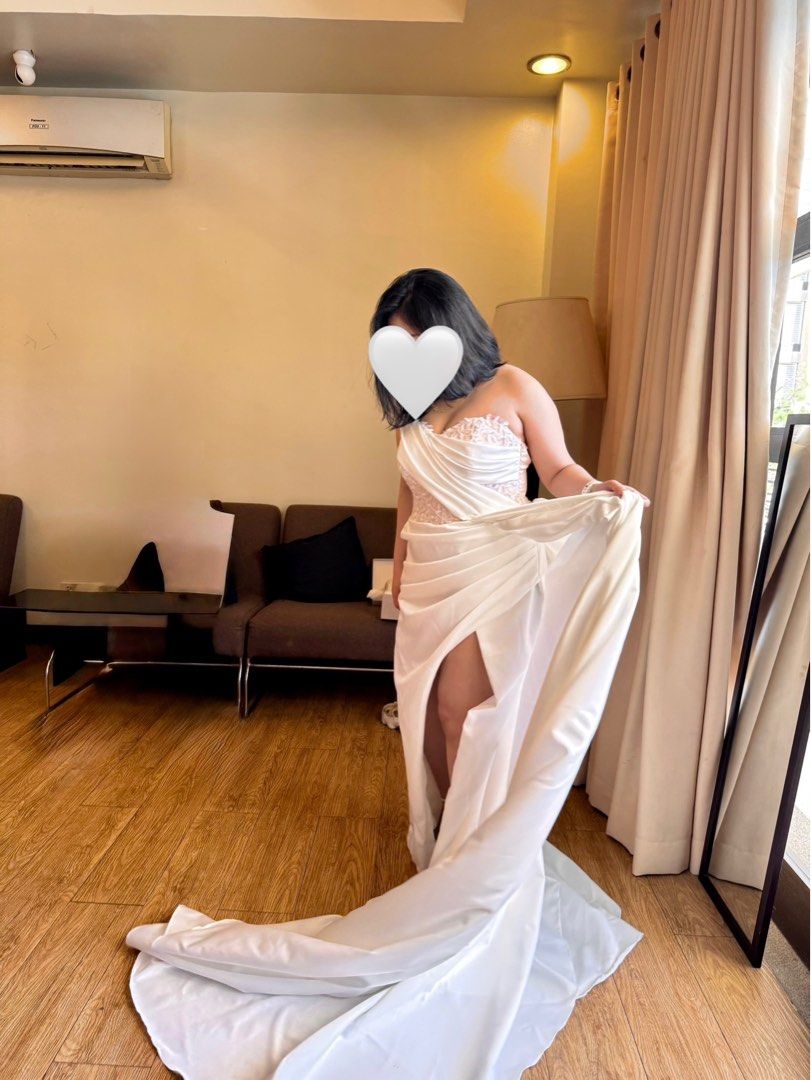 Wedding Gown For Sale (Category: Evening dresses & gowns) located in Mandaluyong City. Submitted by zhasimon (Listing ID 1369907735, Image 3). Description: For Sale 6500 For Rent 3500 Used once Dry cleaned Silk, beaded bodice with long trail Bust - 36-38 Waist - 30-32 Hips - 39-43 Bride’s height: 5”1 wearing 4” platform heels in the pic .