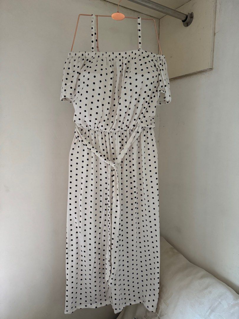 White Cotton Polkadots off-shoulder Jumpsuits / Romper Pants (Category: Jumpsuits) located in Mabalacat. Submitted by reaaa.apbp (Listing ID 1369892182, Image 3). Description: White Cotton Polkadots off-shoulder Jumpsuits / Romper Pants - never been used - soft cotton fabric - free size - garterized waist.