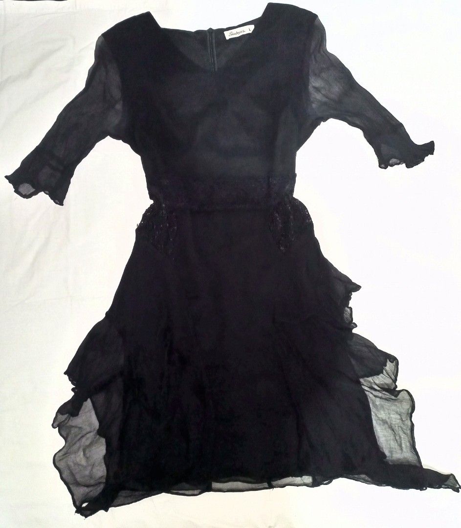 black flowy whimsigoth gothic witchy alt dress (Category: Dresses) located in Cebu City. Submitted by preloversrock (Listing ID 1366843597, Image 1). Description: used once sleeves and skirt have mesh/chiffon fabric details gothic goth whimsigoth alt alternative dark grunge emo witchy witch ruffled lettuce hem lace half sleeve pinterest it girl midi dress skirt knee length high.