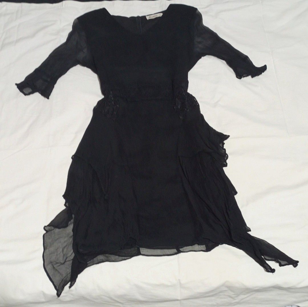 black flowy whimsigoth gothic witchy alt dress (Category: Dresses) located in Cebu City. Submitted by preloversrock (Listing ID 1366843597, Image 3). Description: used once sleeves and skirt have mesh/chiffon fabric details gothic goth whimsigoth alt alternative dark grunge emo witchy witch ruffled lettuce hem lace half sleeve pinterest it girl midi dress skirt knee length high.