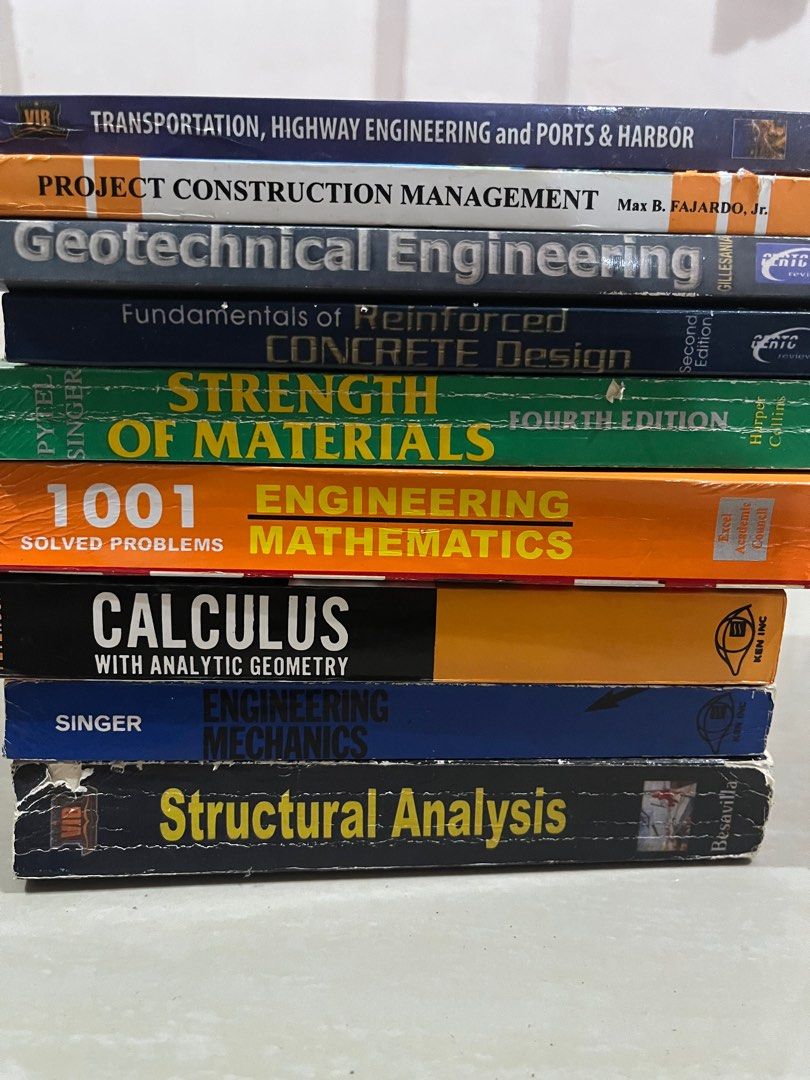 Civil Engineering Books (Category: Textbooks) located in Manila. Submitted by rijaruru60162 (Listing ID 1366864042, Image 1). Description: Declutterring CE Books! Became an RCE last April and finally have the courage to let go of this books since it’s just collecting dust currently. Will be throwing in soft copy of my modules and notes if you want it. Hope the person who owns these books next time pass the CELE in one take. Padayon Engr!.