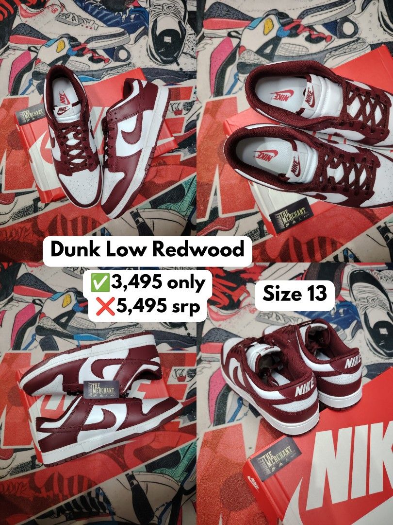 Dunk Low Redwood (Category: Sneakers & Footwear) located in Marikina City. Submitted by tm_harley (Listing ID 1366766397, Image 1). Description: 🔥Dunk Low Redwood ❗Size 13 Available ✅3,495 pesos only!! ❌5,495 Srp BNDS | Onhand ready to ship DM FOR PICS AND INQUIRIES 💵Cash/Gcash 📌Marikina Location 🚛Pick-up/Lalamove/JRS 👉🏻Videocall and Legit Check.