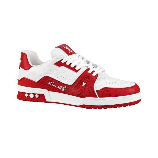 Louis Vuitton Trainer #54 | Signature Red White (Category: Sneakers) located in Paranaque City. Submitted by robwinchannn (Listing ID 1366848742, Image 3). Description: The Louis Vuitton LV Trainer Monogram Denim White and Red is a stylish and versatile sneaker that combines the iconic LV monogram with a white and red leather construction. The white and red colorway adds a pop of color to any outfit, making it perfect for both casual and formal o