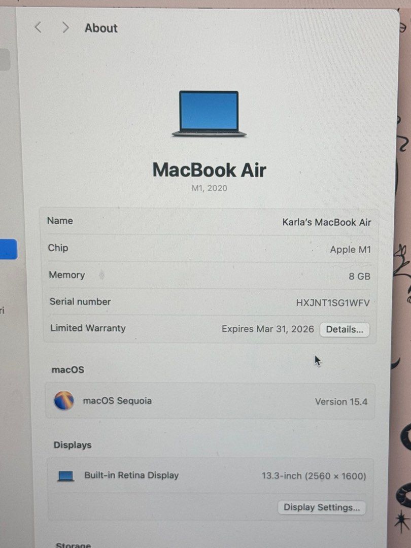 RUSH Macbook Air M1 (Almost brand new) (Category: Laptops & Notebooks) located in Manila. Submitted by kxrlamae (Listing ID 1366821783, Image 3). Description: Bought April 1, 2025 Bought this for my freelance projects but may emergency po and I need the funds. Bought it for 41k. Hindi po kayo lugi dito :( Complete with original box and charger Meetups this weekend, cubao area 🙏 LAST PRICE POSTED. (pass po sa low baller - test all you want this i
