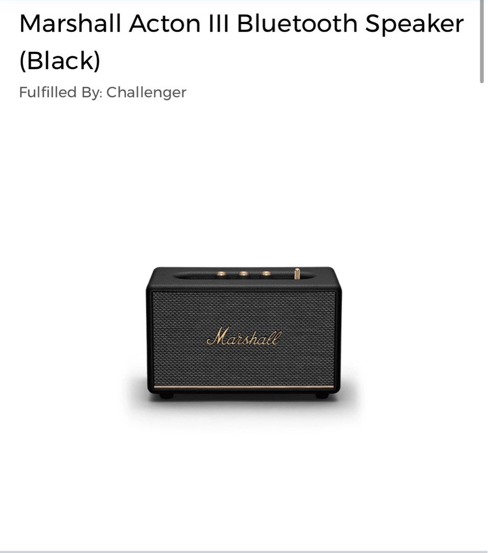 Marshall Acton III Bluetooth Speaker (Black) (Category: Soundbars, Speakers & Amplifiers) located in Singapore. Submitted by jadeflor (Listing ID 1366778796, Image 1). Description: Brand New.
