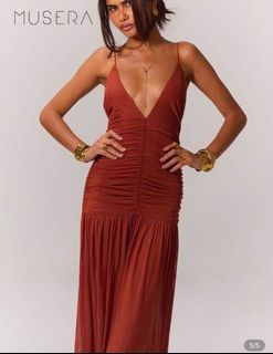 MUSERA Ruched Front Drop Hem Dress Vacation Summer Spring Romantic Wedding Guest Graduation, Prom