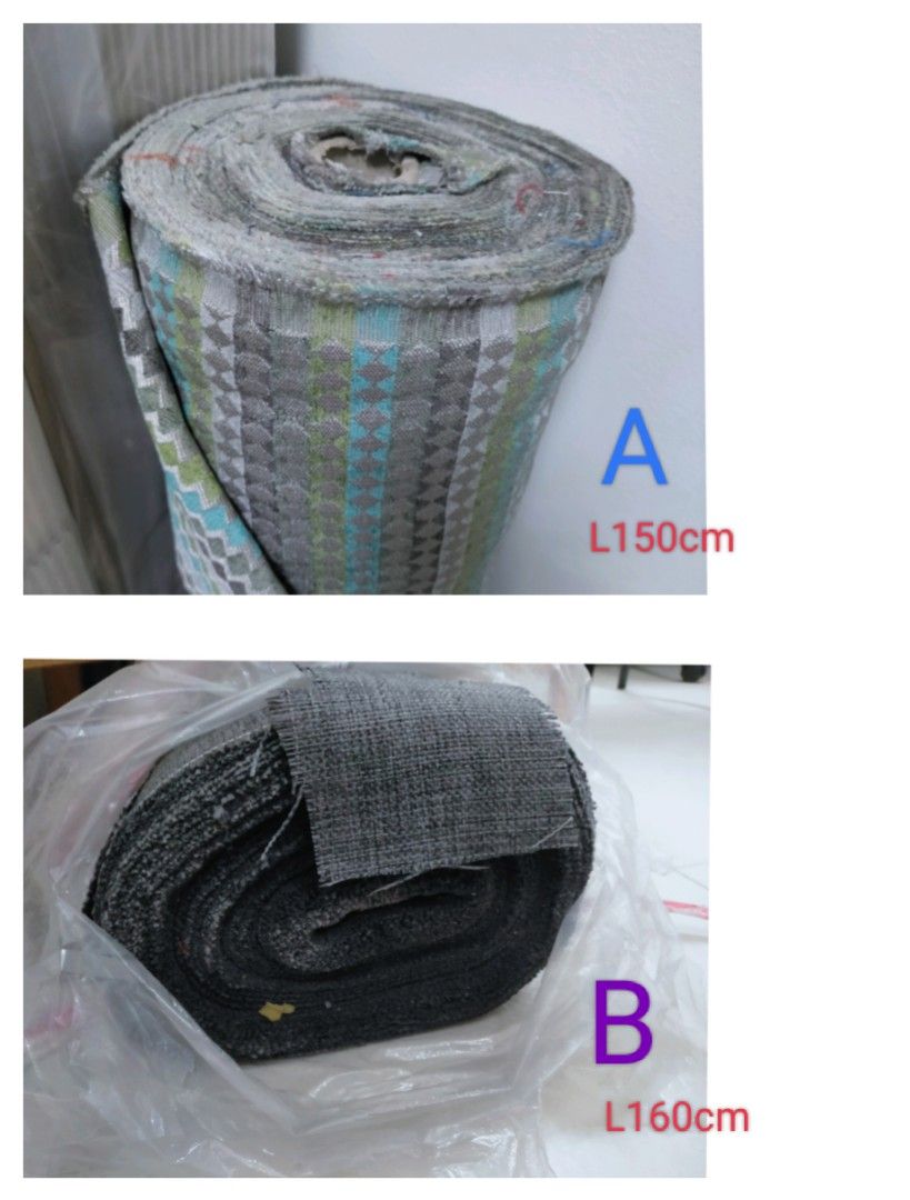 Polyester Fabric Roll (Category: Everything Else) located in Singapore. Submitted by slfurniture675.1 (Listing ID 1366743110, Image 1). Description: polyester fabric roll A : "green" Length around 150cm B : "grey" Length around 160cm self collection @675 geylang road S389602.