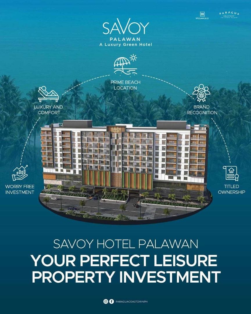 Savoy Hotel Palawan (Category: Apartments & Condos) located in Quezon City. Submitted by cloverphrealty (Listing ID 1366776297, Image 3). Description: 🌴 Own a Piece of Paradise at SAVOY HOTEL PALAWAN 🌴 A Premier Megaworld Hotel Project – Now Open for Co-Ownership! Experience the rare opportunity to become a co-owner of a luxury hotel in one of the world’s most breathtaking destinations – Palawan. With Megaworld Hotels & Resorts at the helm, you