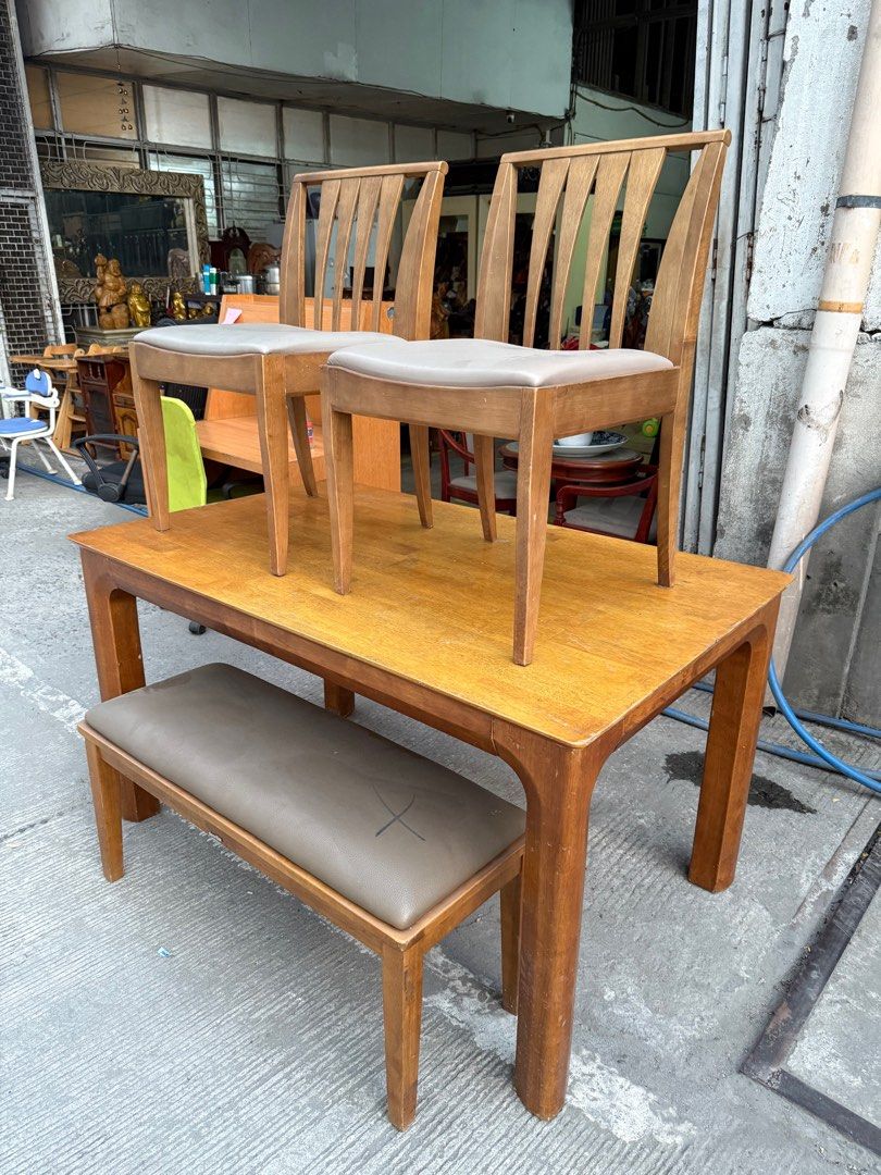 Solid wood dining table with bench and chairs (Category: Tables & Sets) located in Angeles City. Submitted by maryannmar33098 (Listing ID 1366800448, Image 2). Description: Excellent conditon solid wood No damage Libre varnish We do delivery nationwide .
