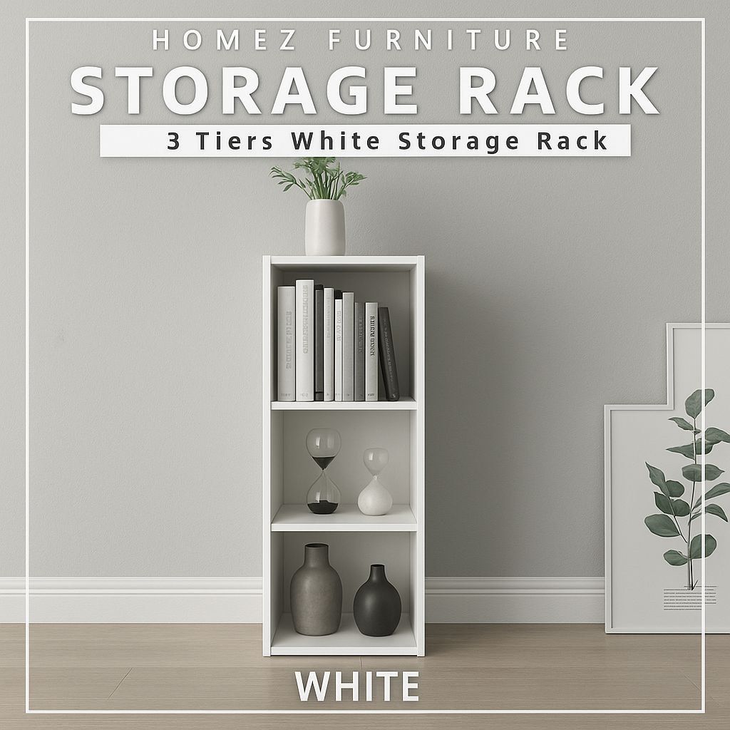 Storage Rack With Shelves | 3 Tier Book Shelf Unit | White Wash Wooden ...