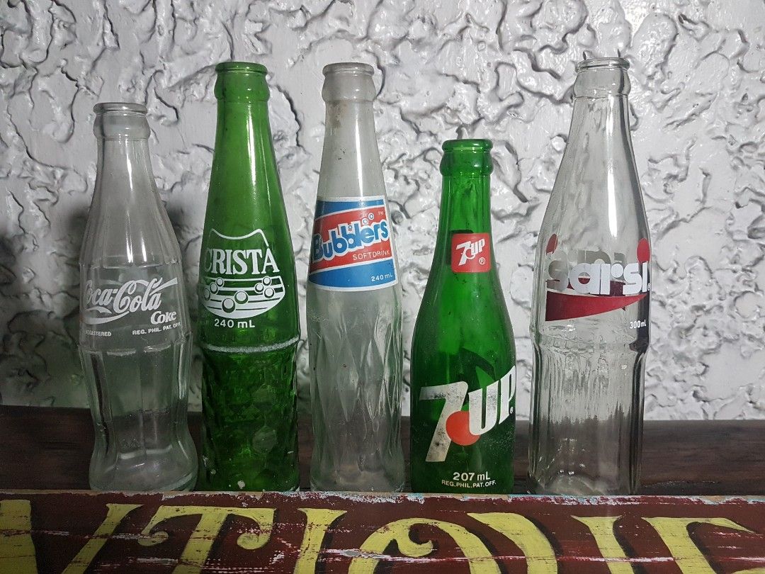 Softdr TAKE ALL 5 VINTAGE SODA SOFTDRINKS BOTTLES COCA COLA 7UP BUBBLERS ...