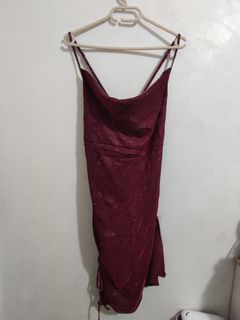1XL maroon shining glitter dress strappy dress glits and glamour ruched side with slit party dress