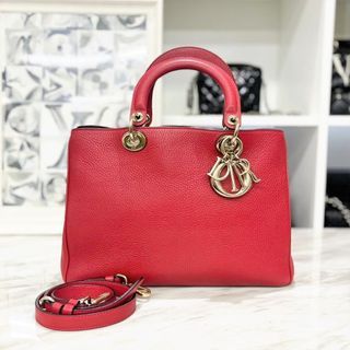 Authentic Dior Diorissimo red leather 2way handbag w/ Certificate of Appraisal