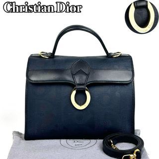 Authentic Dior Handbag 2way Oval Trotter Leather Navy Blue
