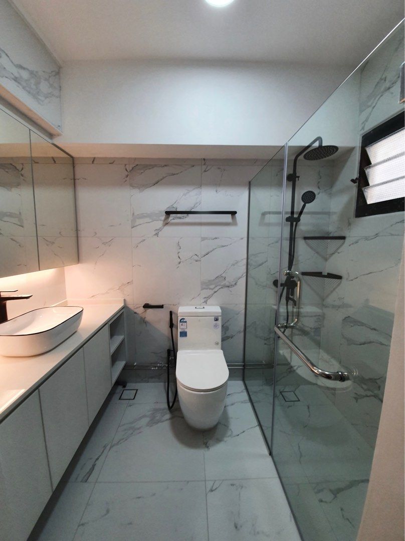 Bathroom makeover/renovation/hacking/overlay/tiling/toilet/sink/vanity/mirror/mixer/tap/shower/screen63109553475714113