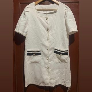 BNWT White TWEED Pearl Buttons Down Short Sleeve Dress - Smart Casual Formal Office Event Business Corporate Party Outfit Dress