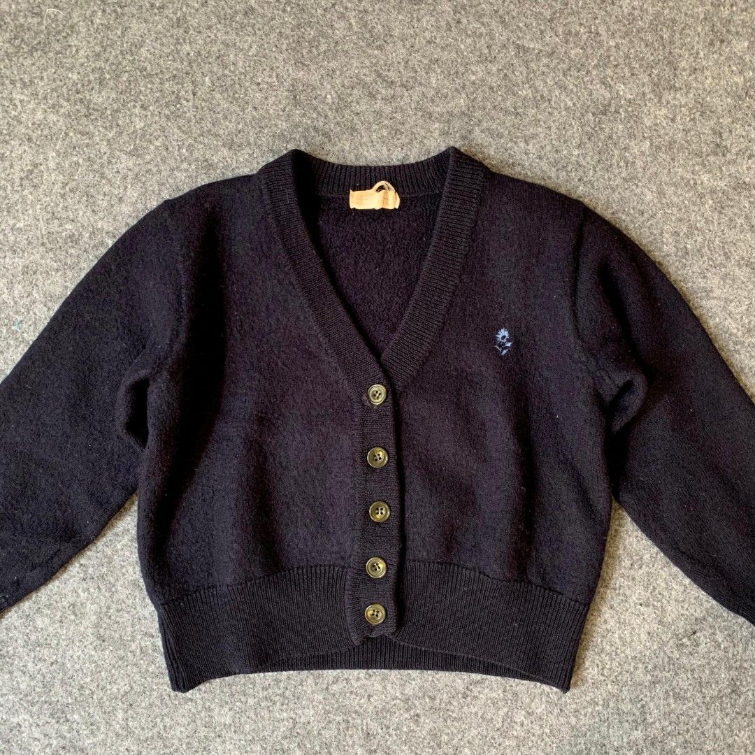 Cardigan Wool Crop Navy Rajut Knit Not Uniqlo Zara H&M Outer Tebal