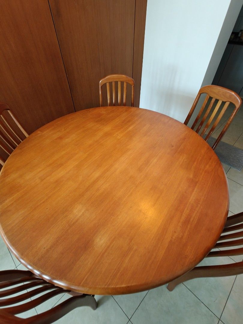 Dining Table And Chairs (Category: Tables & Sets) located in Singapore. Submitted by youngfish.313953 (Listing ID 1370100607, Image 2). Description: solid wood table and 5 chairs set in used but good decent condition. Fully functional and nothing broken or damaged. self collection..