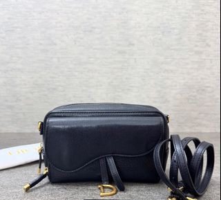 Dior double saddle goatskin sling pouch black (auth)
