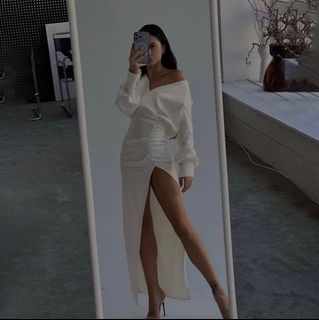Elegant Party Off Shoulder Long Sleeve High Split Long Dress