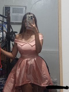 Elegant Pink Off-Shoulder Cocktail Dress | High-Low Style (Graduation, Party, Events)