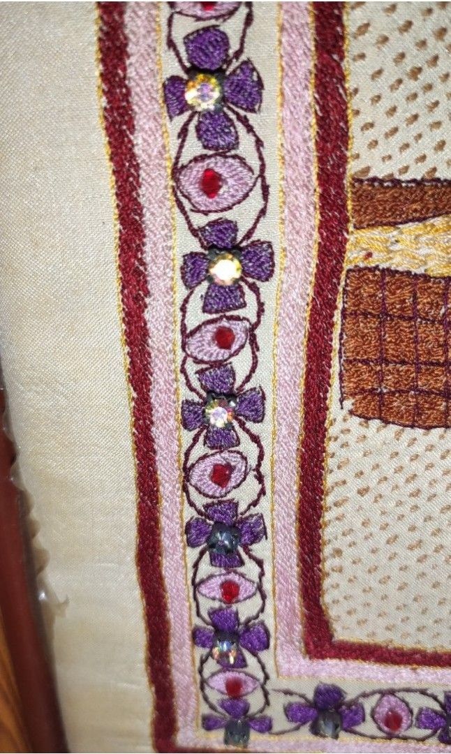 FRAME WALL DECOR (Category: Wall Decor) located in Rizal. Submitted by baltiq (Listing ID 1370233047, Image 3). Description: Handmade Needlepoint/Embroidery 📌just stored sa cabinet, natanggal na yung plastic naka-cover sa front 📌wood frame, no glass 📌with white rhinestones & 3mm red swarovski crystals na nakatahi sa paligid 📌silk base fabric used 📌sold as is 💰MOP: GCash.